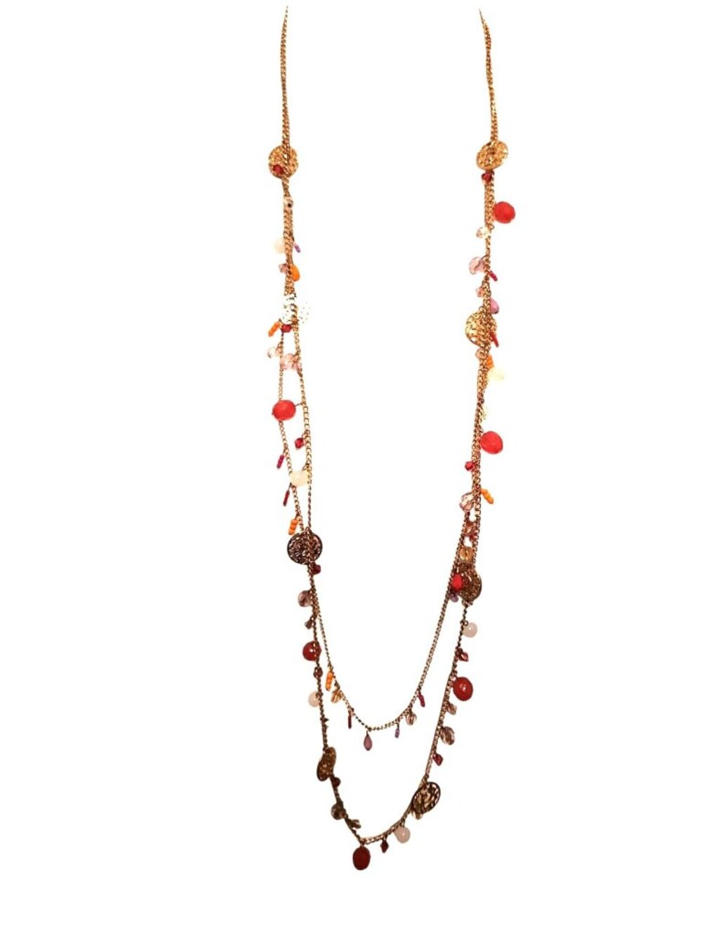 Multi-Strand Necklace Gold-Tone Chains Colorful Beads boho womens jewelry